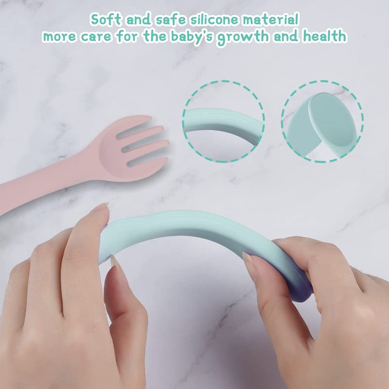 Vicloon Silicone Baby Fork and Spoon Set, 6PCS Baby Led Weaning Utensils, First Stage Feeding Set, Dishwasher Safe - Image 4